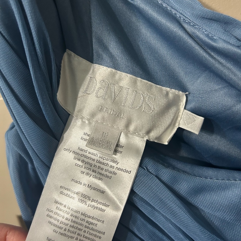 David’s bridal Off-the-Shoulder mesh Steel Blue bridesmaid Dress plus size - Picture 8 of 8